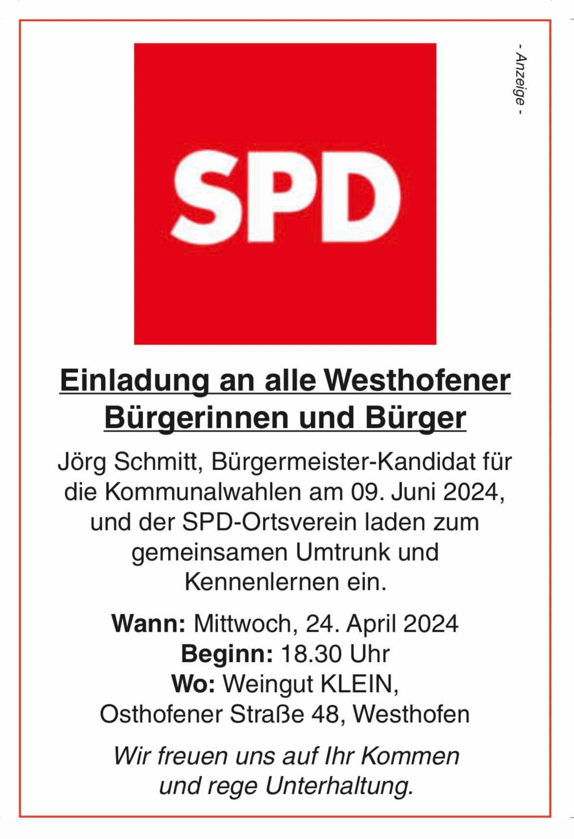 Einladung zum gemeinsamen Umtrunk und Kennenlernen